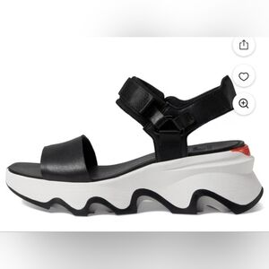 Sorel Women's Kinetic Impact Y Strap High Sandals - Black, Sea Salt Size 9.5 NIB